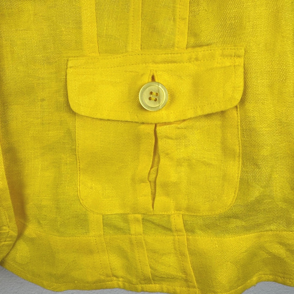 Jones New York Linen Jacket Women 10 Yellow Excellent Floral Jacquard Blazer - Picture 4 of 9